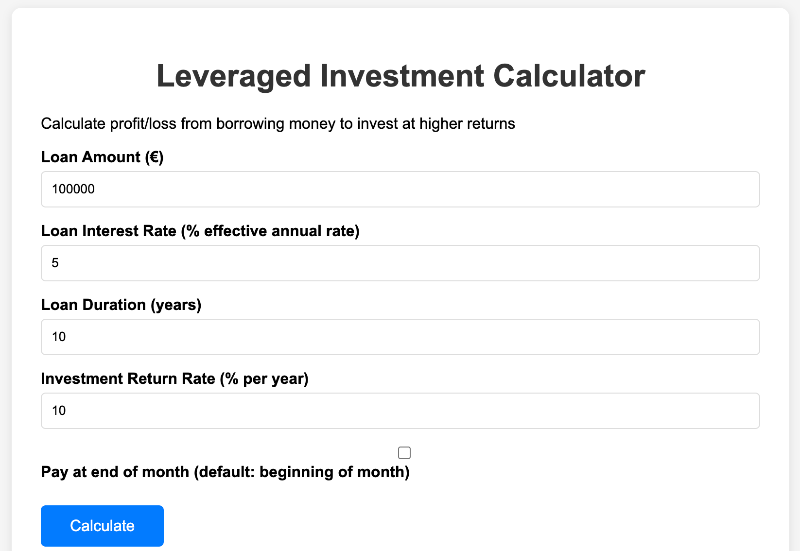 Leveraged Investment Calculator